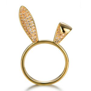 Animal Zircon 925 Sterling Silver Lovely Lady Rabbit Ring