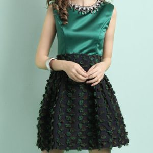 Appliqued Beaded Sleeveless A-line Mini Dress