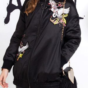 Appliqued Casual H-line Stand Collar Coat