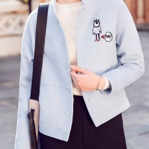 Appliqued Casual Stand Collar Wool Blend Long Sleeve Plain Coat