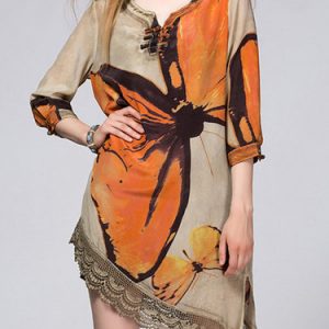 Apricot 3/4 Sleeve Printed Silk Animal Print Mini Dress