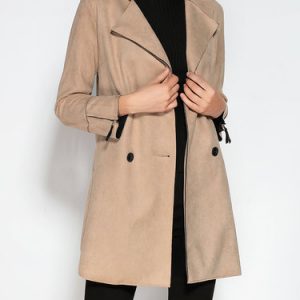 Apricot Buttoned Long Sleeve Lapel Shift Coat