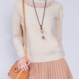 Apricot Casual Knitted Long Sleeved Top