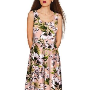 Apricot Floral-print Sleeveless Plus Size Midi Dress