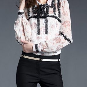 Apricot H-line Floral Elegant Shirt Collar Blouse