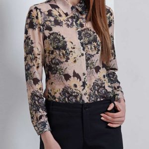 Apricot Long Sleeve Floral-print Blouse