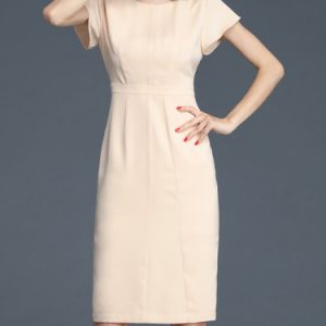 Apricot Plain Crew Neck Frill Sleeve Midi Dress