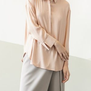 Apricot Plain H-line Long Sleeve Blouse