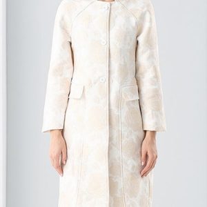 Apricot Solid Stand Collar Jacquard Casual Coat