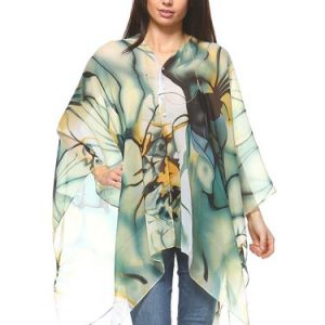 Aqua Asymmetrical Printed Casual Kimono