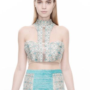 Aqua Chain-trimmed Beaded Jacquard Tank