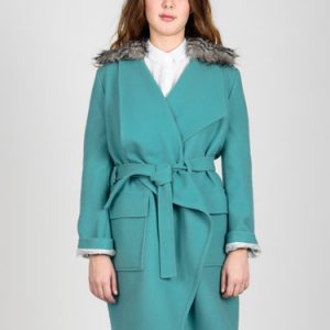 Aqua Simple Solid Wool Blend Coat