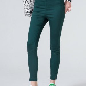 Army Green Cotton-blend Plain Simple Skinny Leg Pants