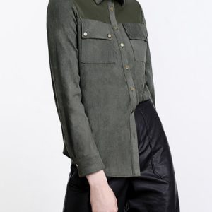 Army Green H-line Symmetric Shirt Collar Long Sleeve Blouse