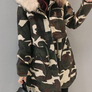 Army Green Hoodie A-line Long Sleeve Parka