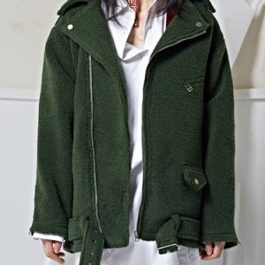 Army Green Lapel Zipper Statement Coat