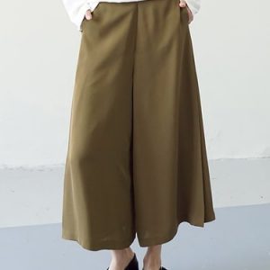 Army Green Pockets Casual Chiffon Wide Leg Pants