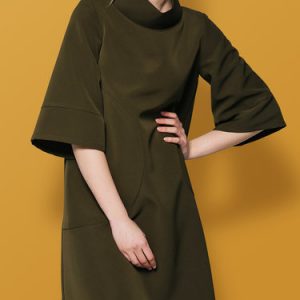 Army Green Pockets Simple Chiffon Plain Mini Dress