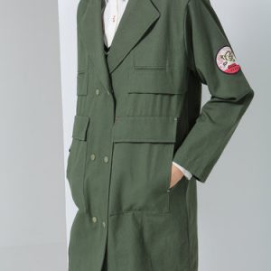 Army Green Simple Pockets Cotton Lapel Coat