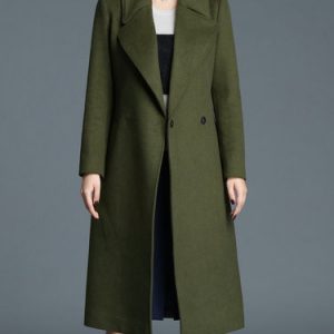 Army Green Simple Solid Coat with Belt