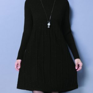 Army Green Turtleneck Casual Sweater Dress