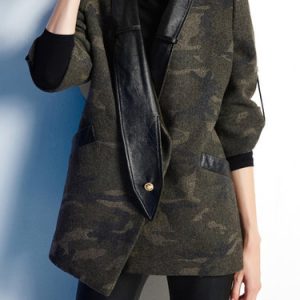 Army Green Wool Blend Long Sleeve Paneled Coat