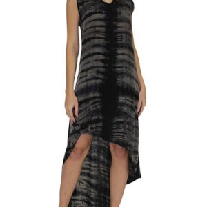 Asymmetric Abstract V Neck Sleeveless Cupro Maxi Dress