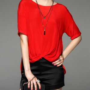 Asymmetric Gathered Simple Half Sleeve Plain Blouse