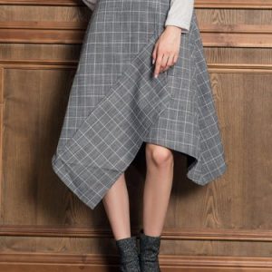 Asymmetric Printed Checkered/Plaid Casual Midi Skirt