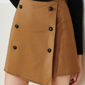 Asymmetrical Cotton-blend Buttoned Casual A-line Mini Skirt