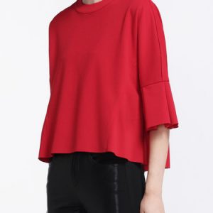 Asymmetrical Simple Frill Sleeve Crew Neck Blouse