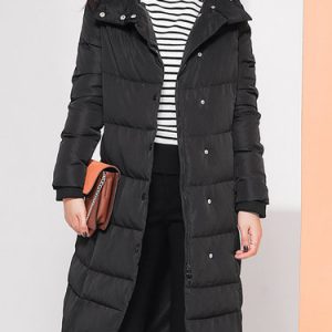 Asymmetrical Solid Long Sleeve Casual Down Coat with Pockets