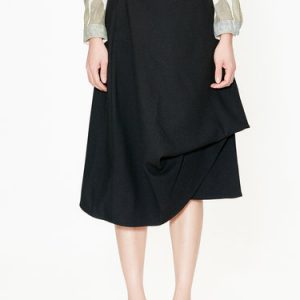 Asymmetrical Statement Solid Midi Skirt