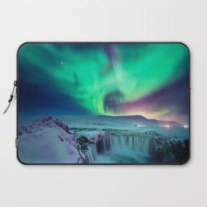 Aurora Borealis Over A Waterfall Computer Cover by EclipseLio - Laptop Sleeve - 15"