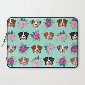 Australian Shepherd dog breed dog faces cute floral dog pattern Computer Cover by PetFriendly - Laptop Sleeve - 15"