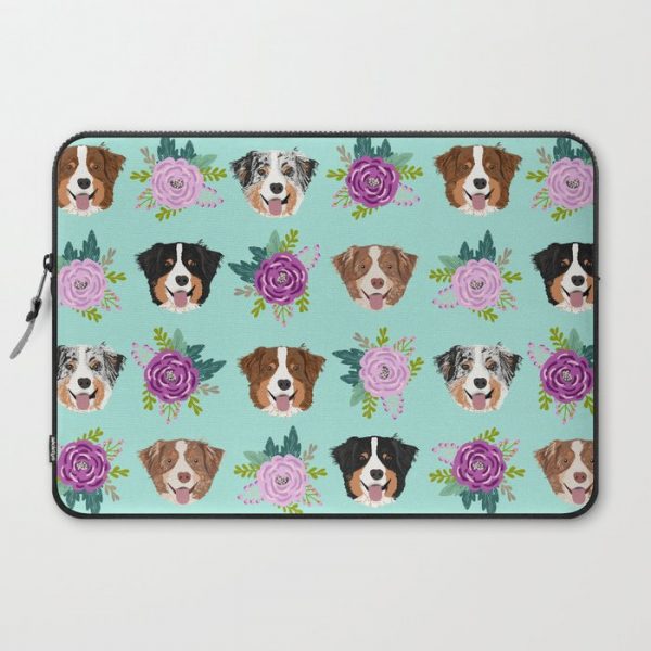 Australian Shepherd dog breed dog faces cute floral dog pattern Computer Cover by PetFriendly - Laptop Sleeve - 15"