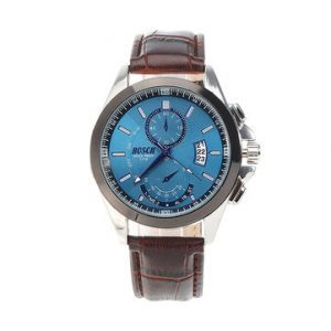 BOSCK Casual Date Leather Stainless Steel Watch