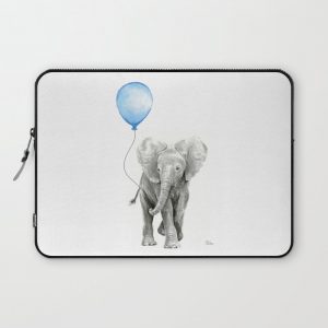 Baby Animal Elephant Watercolor Blue Balloon Baby Boy Nursery Room Decor Computer Cover by Olechka - Laptop Sleeve - 13"