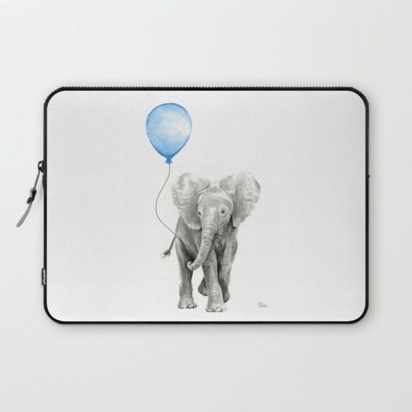 Baby Animal Elephant Watercolor Blue Balloon Baby Boy Nursery Room Decor Computer Cover by Olechka - Laptop Sleeve - 13"