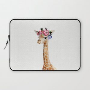 Baby Giraffe with Flower Crown Computer Cover by Amy Peterson Art Studio - Laptop Sleeve - 13"