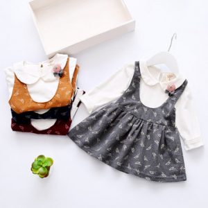 Baby Girl Printed Long Sleeve Lapel Fake Two-piece Dress