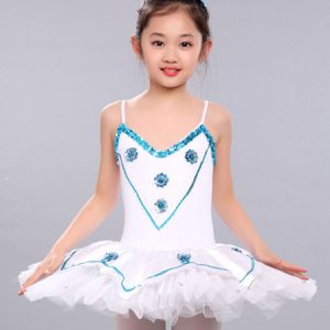 Ballerina Dress Gilrs Latin Dance Costume White Kids Training Tutu Dancing Dresses