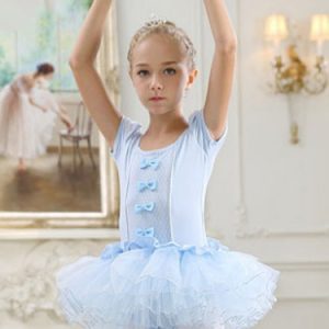 Ballet Dance Dress Costume For Kids Lilac Bow Leotard Performance Tutu Dress