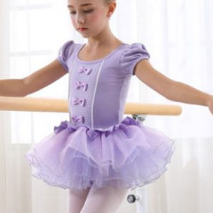 Ballet Dance Dress Costume For Kids Lilac Bow Leotard Performance Tutu Dress