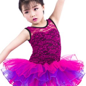 Ballet Dress Costumes Lace Fuchsia Sleeveless Ruffle Ballerina Costume For Kids