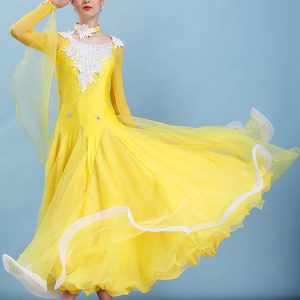 Ballroom Dance Costume Dresses Choker Long Sleeve Beaded Applique Training Performance Dancing Wear Halloween