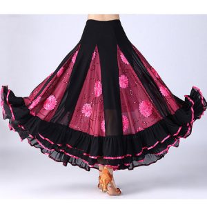 Ballroom Dance Costume Skirt Long Women Floral Dancing Bottoms