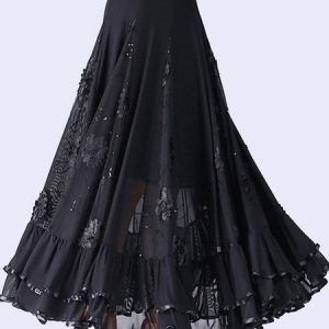 Ballroom Dance Costume Skirt Long Women Floral Dancing Bottoms