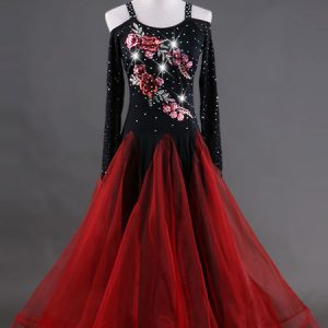 Ballroom Dance Costume Women Organza Beading Floral Practice Dancing Dresses