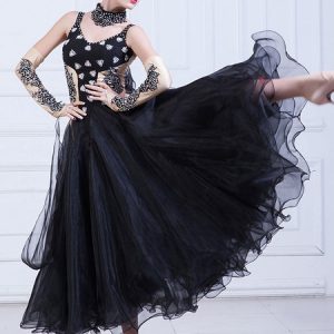 Ballroom Dance Costume Women Organza Beading Practice Dancing Dresses